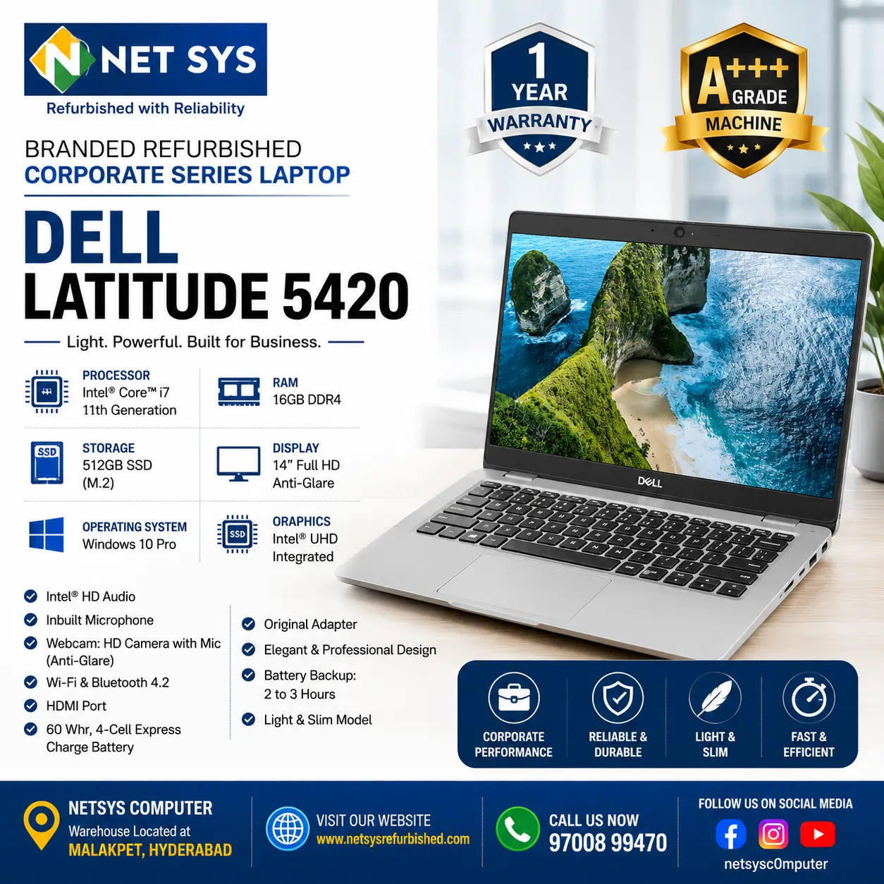 Dell Latitude 5420 Refurbished Corporate Laptop | Intel Core i7 11th Gen | 16GB RAM | 512GB SSD | 14" FHD